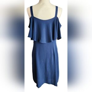 Signature Robbie Bee Cold Shoulder Midi Dress Women's 6 Navy Blue